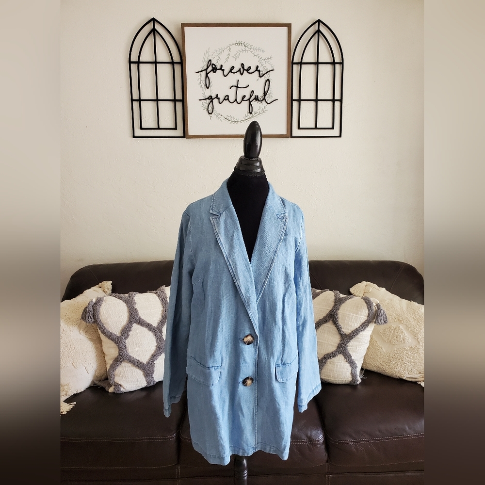 J.Jill Denim Button Up Blazer Jacket Classic Boho Chic No Size
